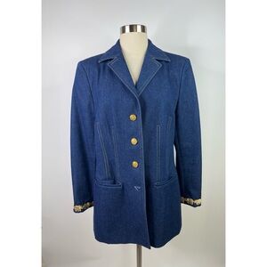 Escada Margaretha Ley Elephant Embroidered Denim Button Down Blazer